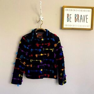 Kindrid Spirit Jacket Vintage 80's Rainbow Striped Tassel Black Lined Blazer